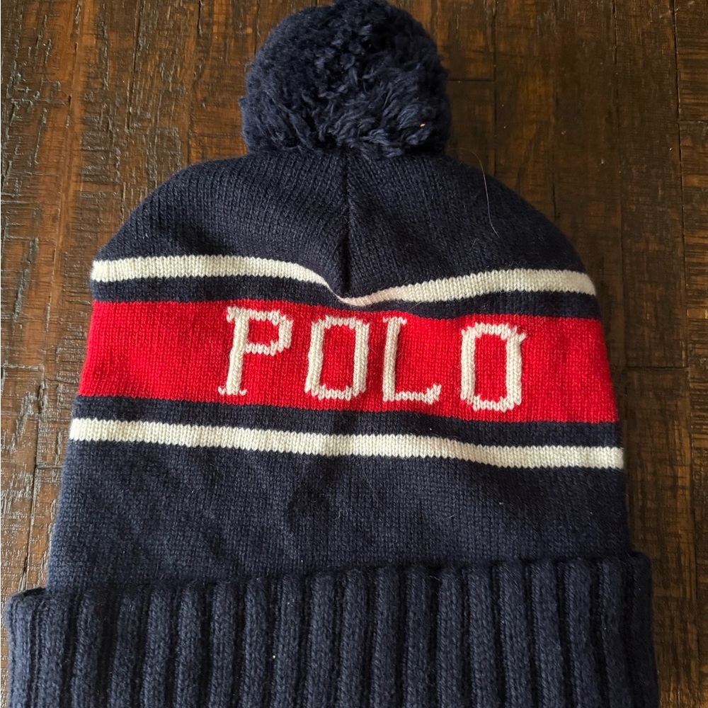 Polo by Ralph Lauren Navy and Red Knit Beanie